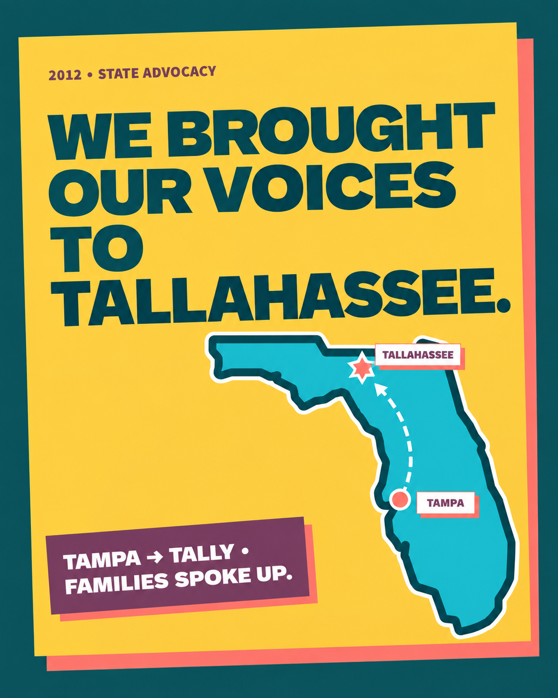 Illustrated PFLAG Tampa advocacy graphic representing the chapter taking its voice to Tallahassee