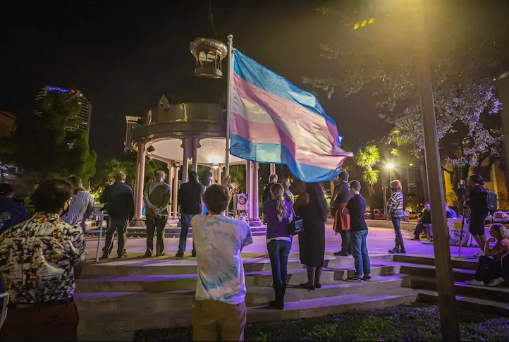 Transgender Pride flag at Tampa's Transgender Day of Remembrance